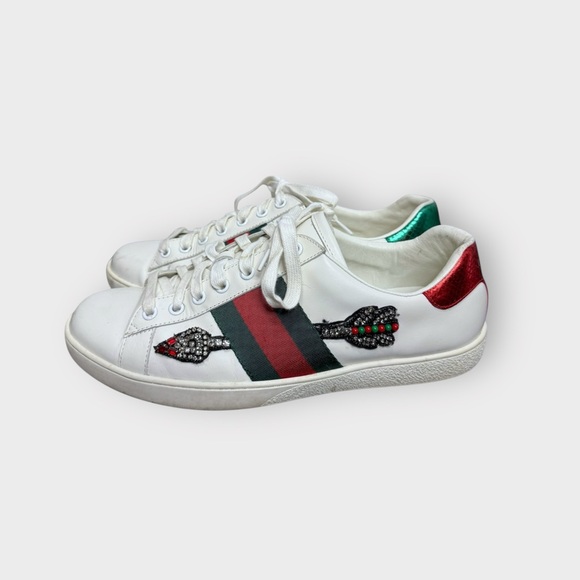 Gucci Other - Gucci Leather Ace White Embroidered Sequin Arrow Trainer Sneakers